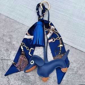 New Navy Blue Dachshund Keychain with a Leather Tassel
